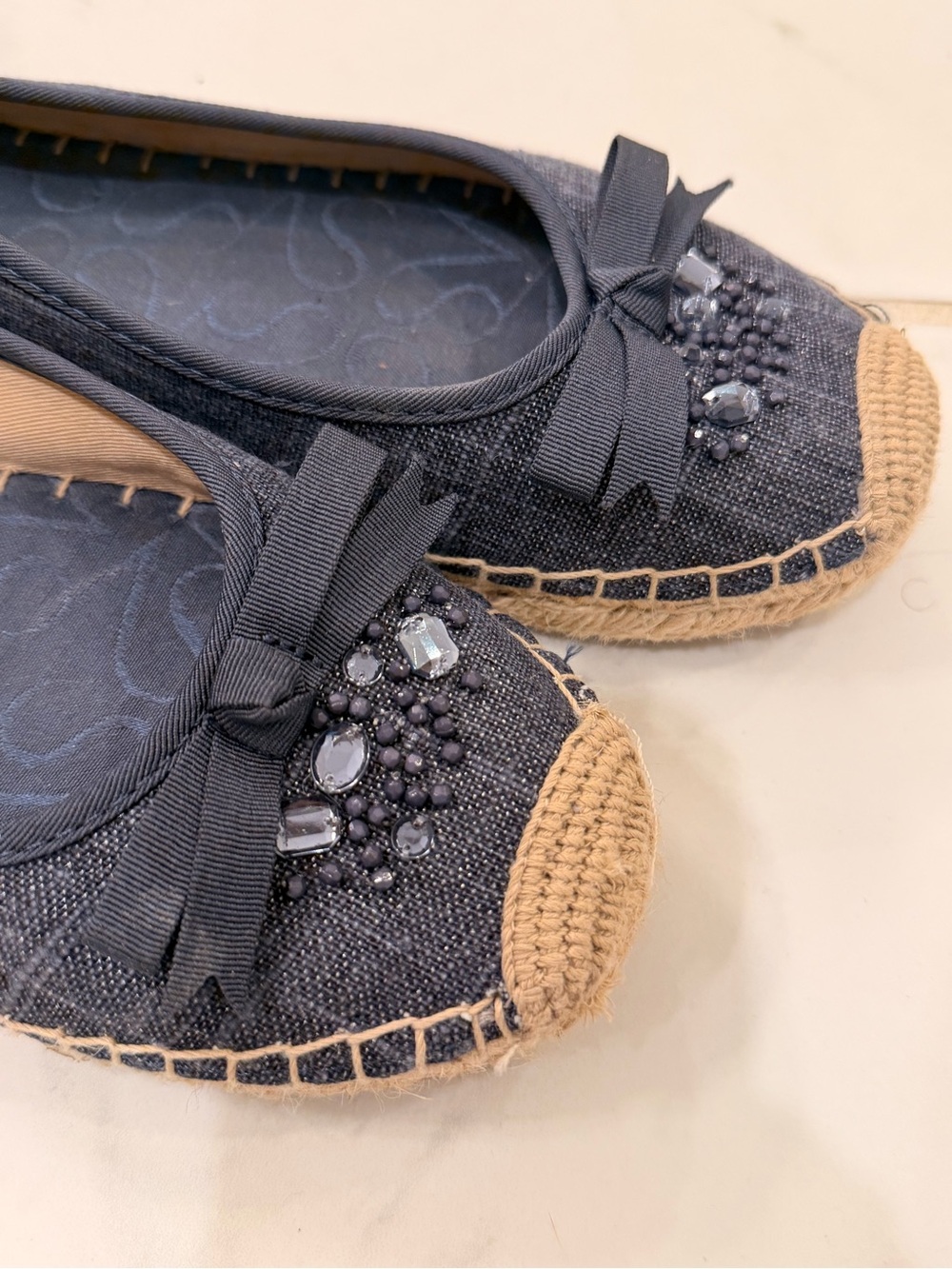 Simply Vera Vera Wang Navy Embellished Espadrille Flats with Bow - Picture 6 of 7